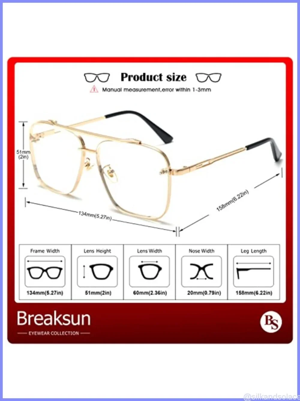 Oversized Square Aviator Sunglasses Metal Frame Tinted Lens Unisex